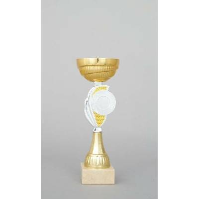 Zlatý sportovní pohár se stříbrno žlutým středem 25 32 cm 25 cm