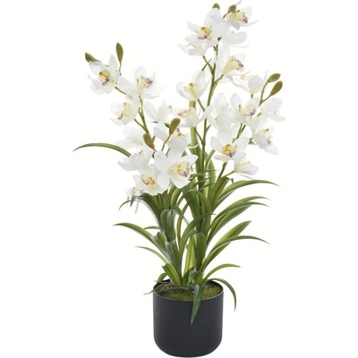Umělá květina Orchidea v květináči 85 cm, bílá LA726