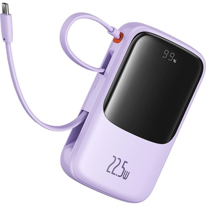 Baseus Външен батериен пакет Lightning, 2x Type-C, USB, 22.5W, 10000mAh + Type-C кабел - Baseus Qpow Pro+ (P10067101513-00) - лилав