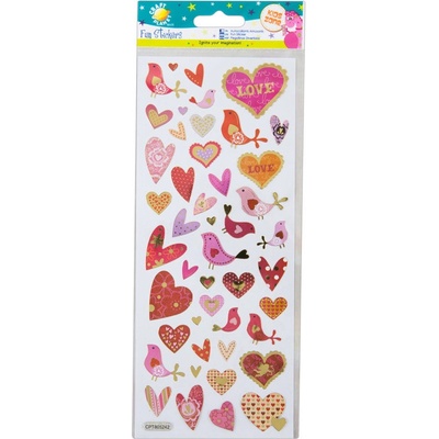 West Design samolepky třpytivé 10 x 23 cm srdíčka a ptáčci