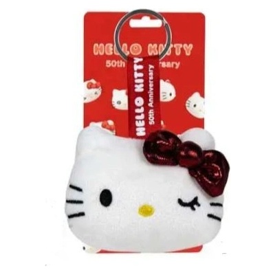 Prívesok na kľúče Plyšová Hello Kitty 50.výročí červená 7cm