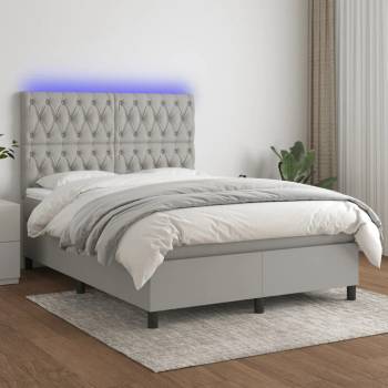 vidaXL Боксспринг легло с матрак и LED, светлосиво, 140x190 см, плат (3135109)