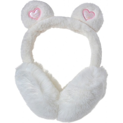 Bílé dětské klapky na uši s medvědími oušky se srdíčkem