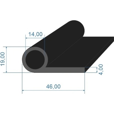 0536004 Pryžový profil tvaru "P" s dutinkou, 46x19/4mm, délka 2500mm, 60°Sh, SBR