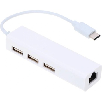 USB Type C хъб 2в1, Адаптер за мрежа RJ45 + 3 порта USB 2.0, USB адаптер, хъб (3-Hub)