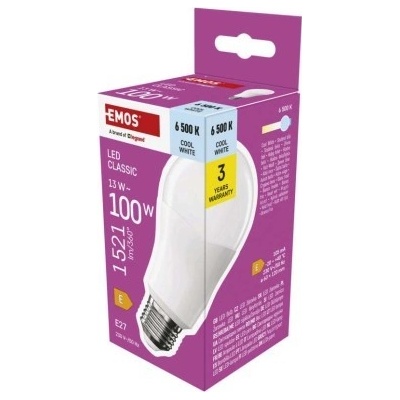 Emos LED žiarovka Classic A60 / E27 / 13 W 100 W / 1521 lm / Studená biela