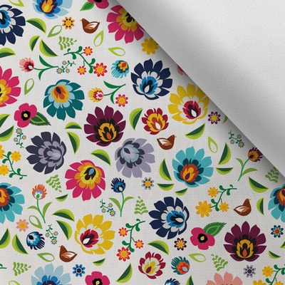 Takoy Látka s potiskem kočárkovina TD/NS folk flowers white