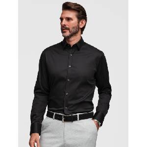 Ombre Clothing Класическа мъжка риза SLIM FIT от сатенирана тъкан - черна V4 OM-SHOS-0211 Ombre Clothing Ombre Clothing | Cheren | МЪЖЕ | S