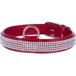 COLLAR Лъскав кожен нашийник с кристали - 30 - 39cm, 20mm - червен