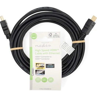 Nedis CVGL34060BK50 ultra HD HDMI кабел, HDMI щепсел - щепсел, 4K60Hz, ARC, 18 Gbps, позлатени конектори, дължина 5 м (CVGL34060BK50)