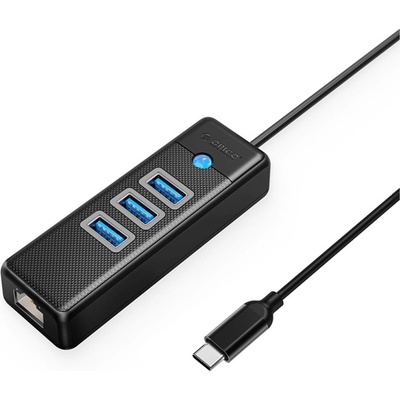 USB rozbočovač Orico PW3UR25-C3, 4 porty: 3x USB-A 3.0, 1x RJ45 2,5G Ethernet, délka kabelu 1,8 m – černý