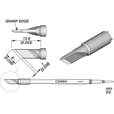 JBC C245941 – pájecí hrot, nůž 6 × 1 mm