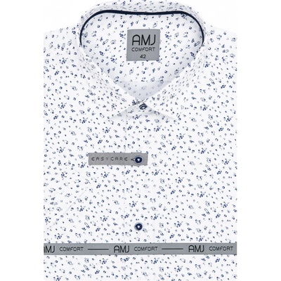 AMJ pánská bavlněná košile krátký rukáv slim-fit VKBR1276 bílá se skvrnami