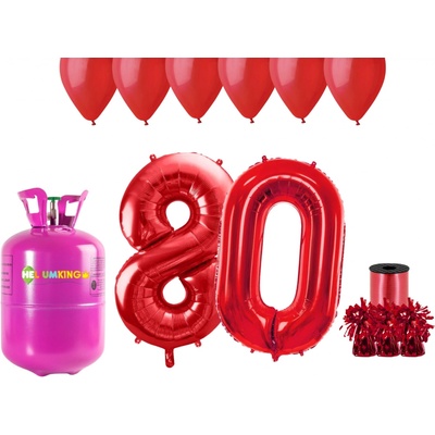 HeliumKing Helium párty set na 80. narozeniny s červenými balónky