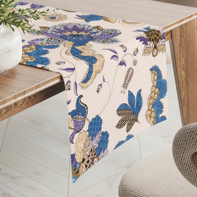 Biante bavlna behúň Sandra SA-539 Modro-fialové orientálne kvety na svetlo béžovom 20x120 cm