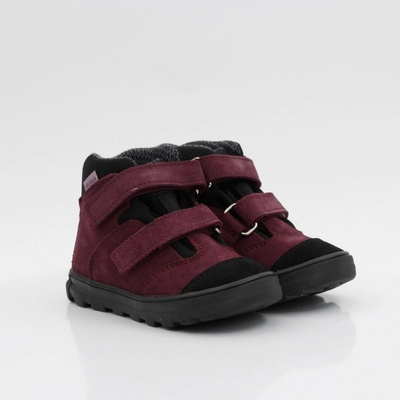 Mrugała kožené dětské boty na suchý zip s membránou neo plum