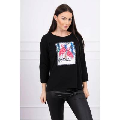 Blouse with flamingo graphics 3D black čierna šedá