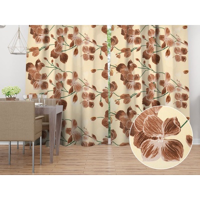 Biante Bavlnený záves Sandra SA-536 Hnedé orchidey na vanilkovo žltom 150x140 cm