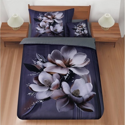My House Тъмнолилаво единично спално бельо 3 части 140x200 cm Magical Magnolias - My House (1130062.06)