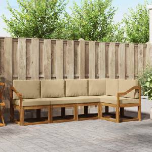 vidaXL Комплект дивани за открито 5 бр. Натурален и Бежов (3366411)