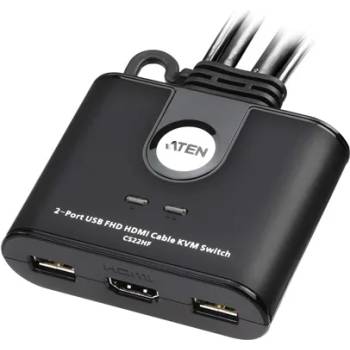 ATEN kvm превключвател usb fhd hdmi, 2-портов cs22hf cs22hf-at (cs22hf-at)