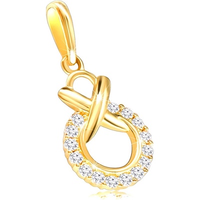 Šperky Eshop Diamantový přívěsek ze žlutého zlata kontura vykládaná brilianty a propletená menším kruhem S3BT506.10