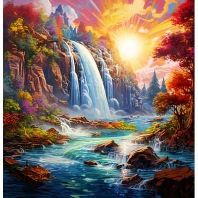 Norimpex - Puzzle Diamant painting: Sunset at the waterfall 30x40cm - 1 - 39 piese