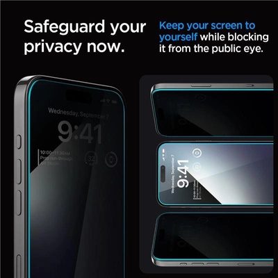 Spigen Glass tR EZ Fit Privacy 2 Pack Transparency iPhone 15 Pro Max AGL06874
