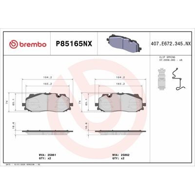 BREMBO Sada brzdových platničiek kotúčovej brzdy P85165NX