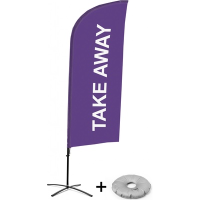 Jansen Display Kompletní sada reklamní vlajky ve tvaru křídla, Take away, fialová Křížová Základna, 1273 x 3030 mm