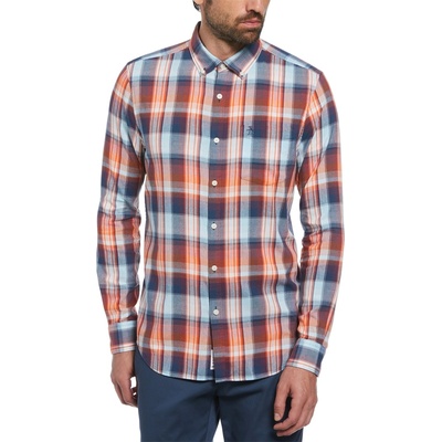 Original Penguin Риза с дълъг ръкав Original Penguin Men's Long Sleeve Plaid Tailored Fit Shirt - Sargasso Sea