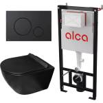 Rune Комплект казанче за WC с вграждаща рамка Alca AM101/1120 и бутон M678, матово черно, плюс конзолна тоалетна чиния Rune Ivaldi Grande с капак softclose (AM101/1120+M678+5940541335832)