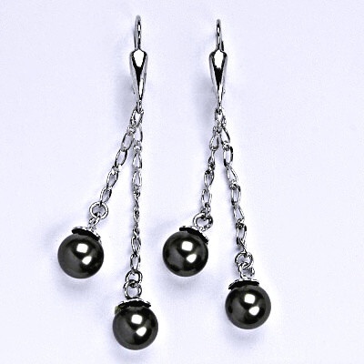 Čištín Náušnice stříbrné se Swarovski dark gray perlou 8 mm, perly na řetízku, NK 1451/27