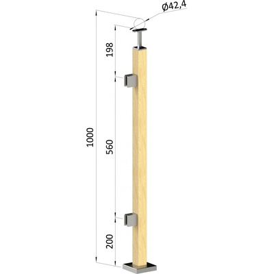 Drevený stĺp, vrchné kotvenie, výplň: sklo, ľavý