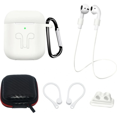 HQWear Комплект кейс HQWear Silicone Case за AirPods 2 / AirPods 1, калъф, приставка за ухо, връзка за врата, държач за каишка на часовник, бял (9145576276907)