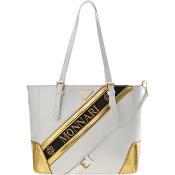 Monnari Originální dámská taška s logem velká objemná kabelka shopperka přes rameno bílozlatá