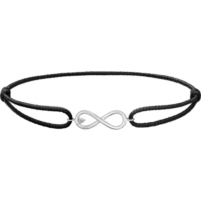 Tiami provázkový náramek Infinity z bílého zlata s diamantem černý BIFFW2212