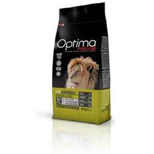 Visán OPTIMA NOVA CAT Hairball Chicken&Rise (пиле и ориз) 75% месо Хипоалергична, Суперпремуим храна за котки от всички породи срещу КОСМЕНИТЕ ТОПКИ 2 кг