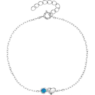 Bealio 14355 stříbrný náramek SRDÍČKO modrý opál 16+3 cm 03-14355-4941