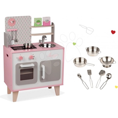Janod Set drevená Spicy Cooker červená+pochromovaný riad 7 kusov J06573-3