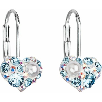 Pavona stříbrné náušnice visací s krystaly Swarovski modré srdce 31125.9 Aqua Opal