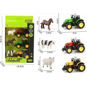 Babyhome Детски игрален комплект Ферма Farm Adventure - 3 броя трактора и 3 фигурки на домашни животни