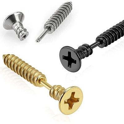 Šperky eshop piercing z oceli do ucha samořezný šroubek různé barvy P12.20 Stříbrná