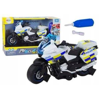LEAN Toys Policejní motorka k sestavení, DIY, světla, zvuky, bílá