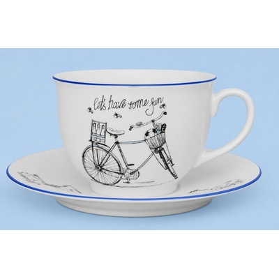 český porcelán Dubí Šálka s tanierikom Olga pánsky bicykel 500 ml