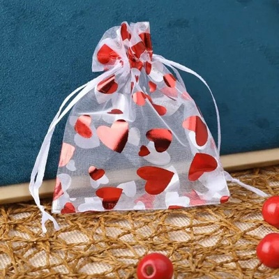 Fally Co. Dárkový organza sáček organza srdce bílý 8 x 10 cm