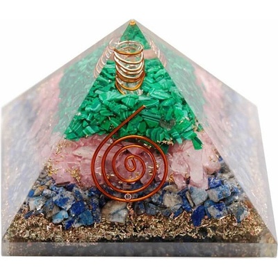 Nefertitis Orgonit pyramida s malachitem, růženínem a lapis lazuli NF34512 - cca 7 x 7 cm