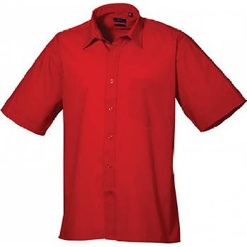 Premier Workwear pánská popelínová pracovní košile s krátkým rukávem červená
