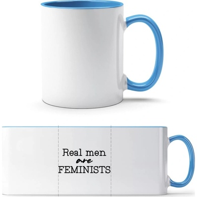 TTH Dvojfarebný Hrnček Skutoční muži sú FEMINISTI Biela Svetlomodrá Standard Darčeky PrintEQ 250 ml