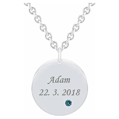 Eppi Strieborný prívesok s modrým diamantom a gravírom vašej voľby Lorenzo P38568